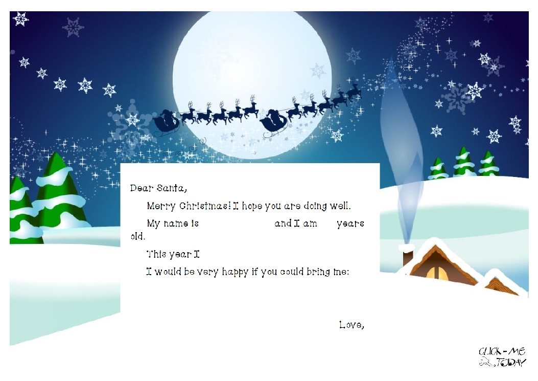 Free full page letter to Santa paper Xmas night sleigh 33